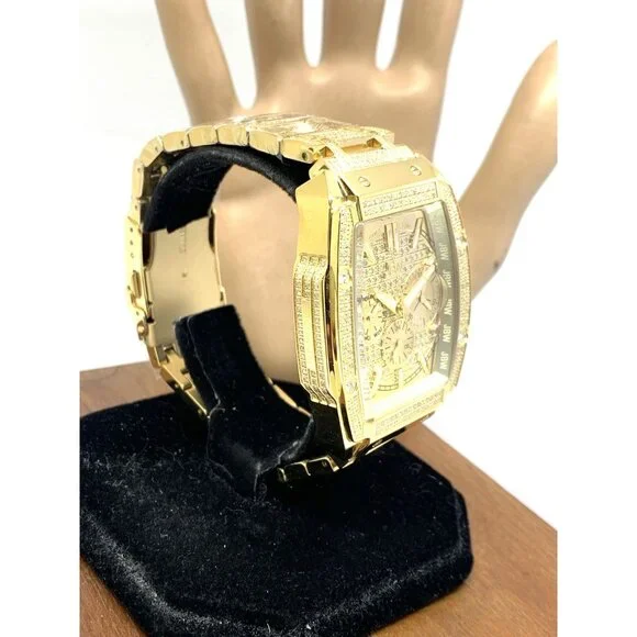 JBW Men's Watch PS570A Echelon Swiss Quartz Diamond Gold Steel Platinum Series